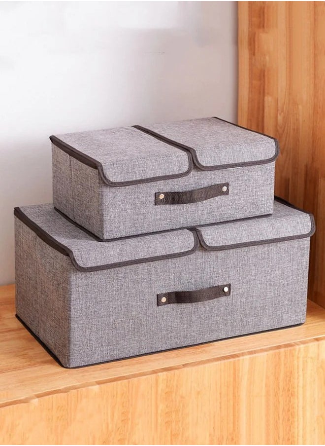 MIXDE 2 Pcs Large Capacity Foldable Storage Box Double Cover Clothes Organizer - Grey  - Image 1