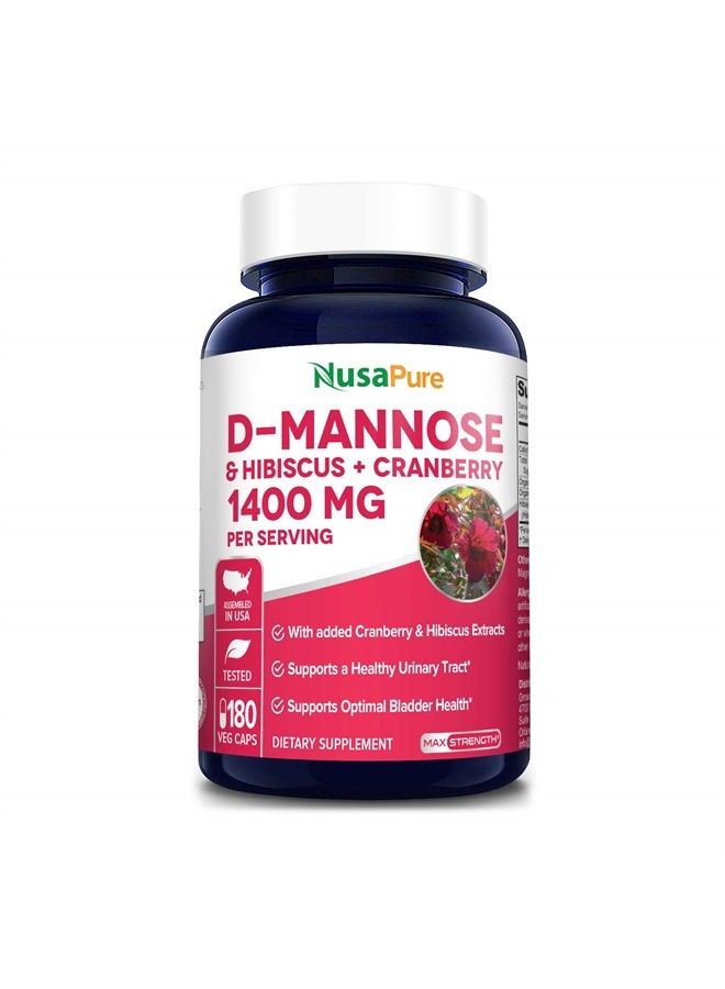 NusaPure D-Mannose Complex 1400 mg (with Hibiscus and Cranberry) - 180 Veggie Caps. - Image 1