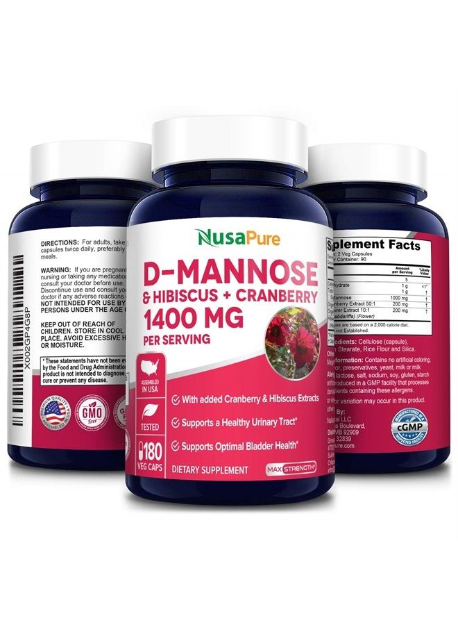 NusaPure D-Mannose Complex 1400 mg (with Hibiscus and Cranberry) - 180 Veggie Caps. - Image 4