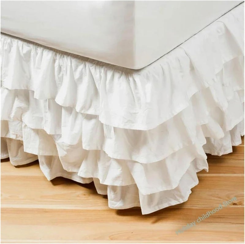 Ruffle Bed Skirt 4Layers Ruffled Bed Skirt Wrap Around Elastic Cover Without Surface Home Hotel(Pink,King 200x200x45cm) - Image 2