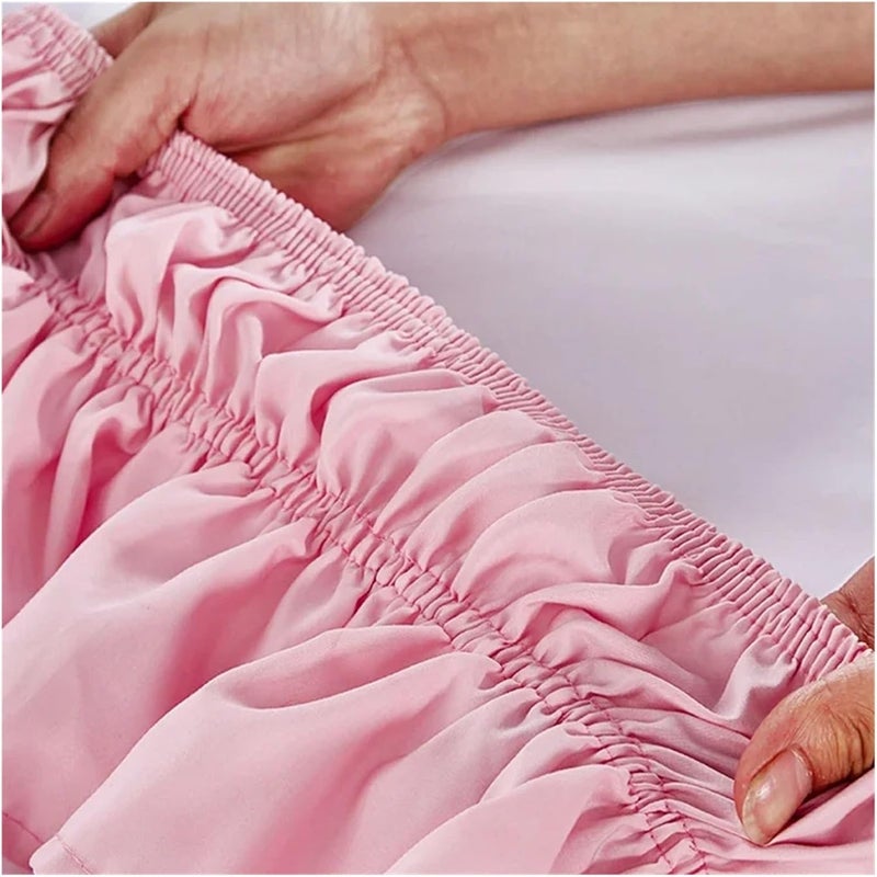 Ruffle Bed Skirt 4Layers Ruffled Bed Skirt Wrap Around Elastic Cover Without Surface Home Hotel(Pink,King 200x200x45cm) - Image 4