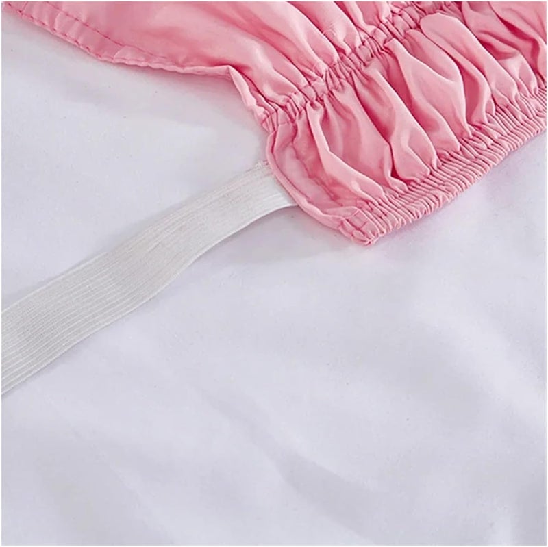 Ruffle Bed Skirt 4Layers Ruffled Bed Skirt Wrap Around Elastic Cover Without Surface Home Hotel(Pink,King 200x200x45cm) - Image 5