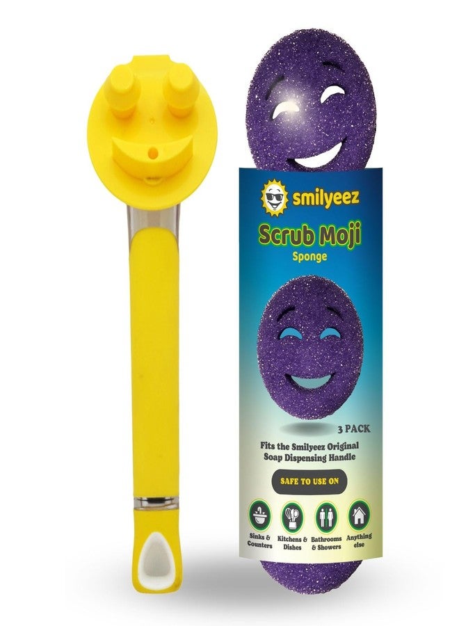 Smilyeez المقبض المبتسم الأصلي لإسفنجة سكراب دادي (علامة تجارية مسجلة) وإسفنجة سكراب موجي - (مقبض أصفر) و3 إسفنجات سكراب موجي بنفسجية - Image 1