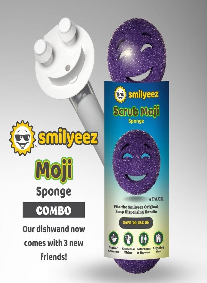Smilyeez المقبض المبتسم الأصلي لإسفنجة سكراب دادي (علامة تجارية مسجلة) وإسفنجة سكراب موجي - (مقبض أصفر) و3 إسفنجات سكراب موجي بنفسجية - Image 2