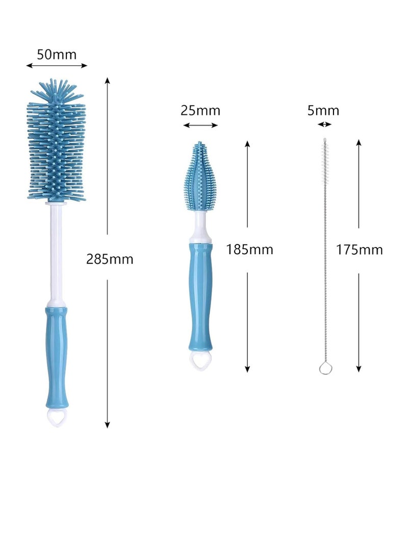 Gonice 3-In-1 Straight Handle Silicone Bottle Brush, Portable Water Bottle Cleaner, Hangable Bottle Cleaning Brush Kit with Bottle Brush, Straw Brush, Nipple Brush (Blue) - Image 2