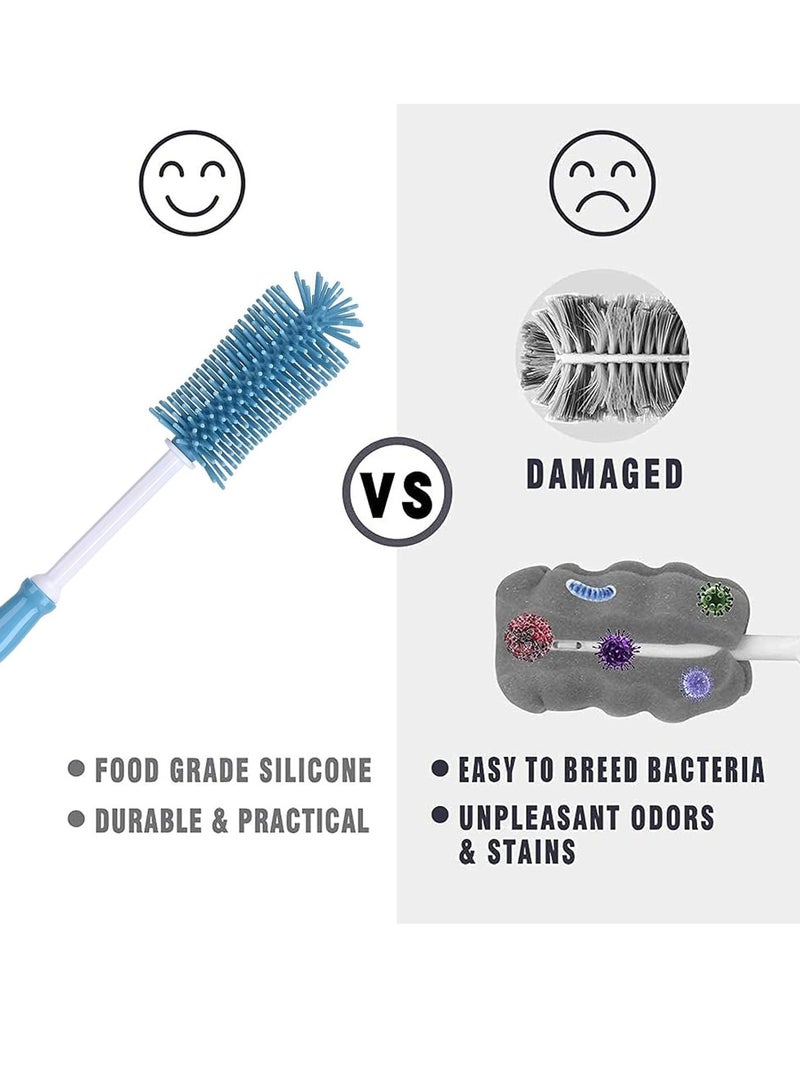 Gonice 3-In-1 Straight Handle Silicone Bottle Brush, Portable Water Bottle Cleaner, Hangable Bottle Cleaning Brush Kit with Bottle Brush, Straw Brush, Nipple Brush (Blue) - Image 3