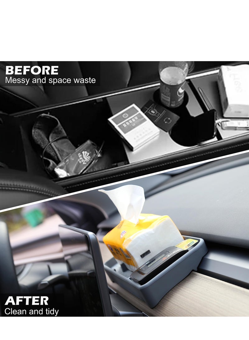 Excefore Central Console Dashboard ETC Storage Box for Tesla Model 3/Y, Center Console Organizer Tray, for Non-Slip Tissue Sunglasses Phone Holder Storage Box, Suitable for 2017-2023 Tesla Model 3/Y - Image 3
