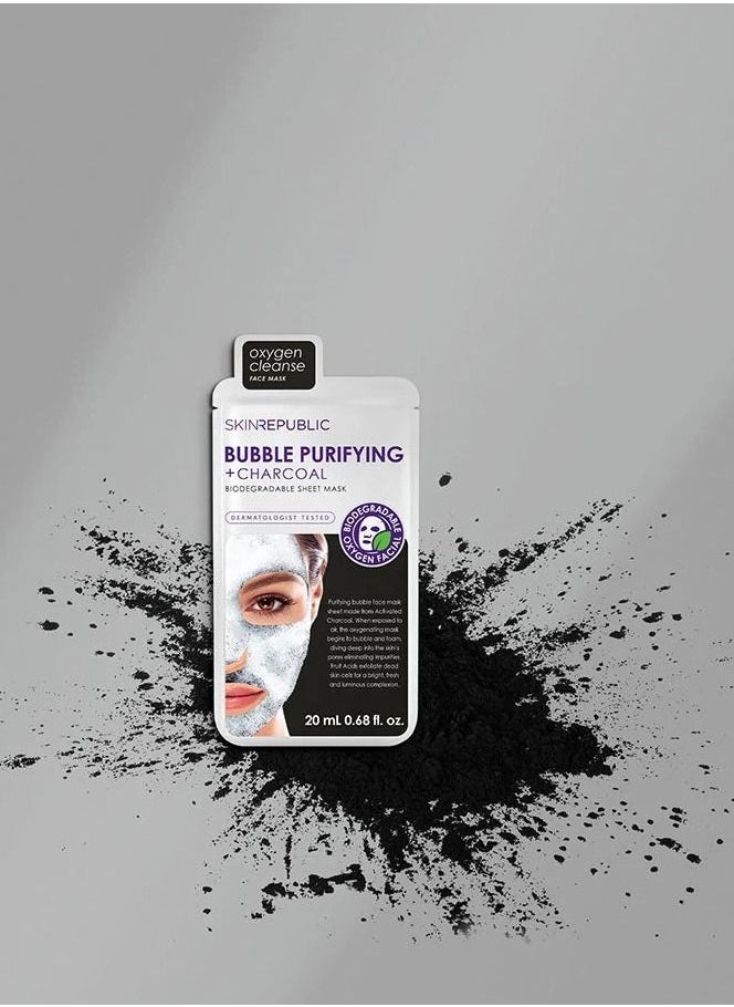 SKIN REPUBLIC Skin Republic Bubble Purifying and Charcoal Oxygen Cleanse Face Mask, Exfoliates and removes blackheads 20ml - Pack Of 3  - Image 5