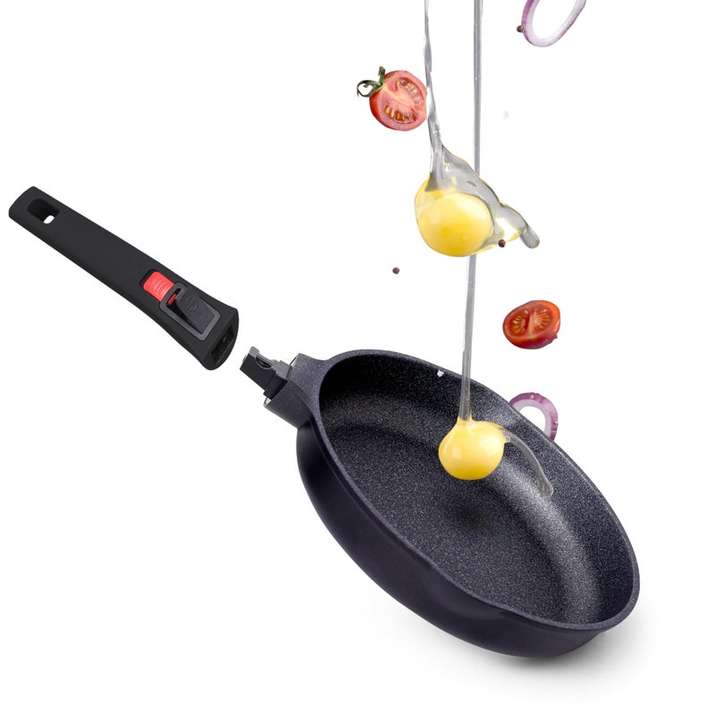 مقلاة INTIGNIS غير لاصقة بمقبض قابل للإزالة مقاومة للخدش متينة جاهزة للحث مع قاعدة من الفولاذ المقاوم للصدأ طلاء سيراميك خالي من المواد الكيميائية آمنة للاستخدام في الفرن مقلاة 28 سم