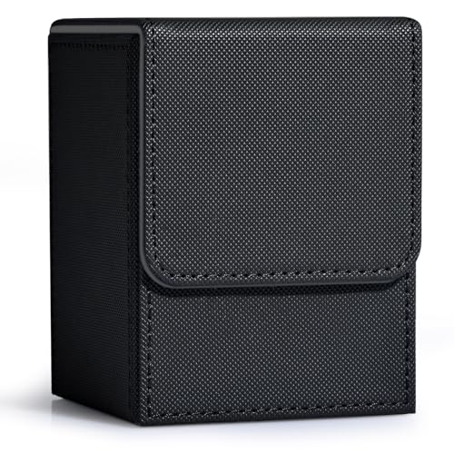 ZLCA Card Deck Box for Trading Cards MTG YuGiOh Deck Case Holds 100 Single Sleeved Cards PU Leather Magnetic Card Storage Box Fits for TCG CCG Magic Game Cards Black - Image 1