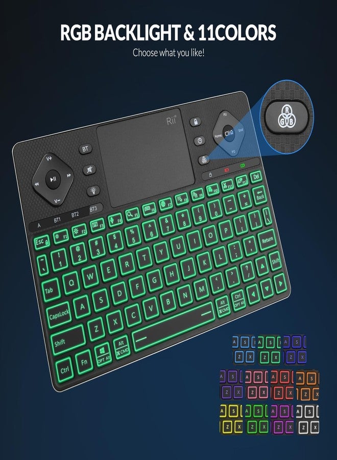 Rii i16+ Bluetooth Backlit Keyboard with Large Touchpad Mouse, Supports Up to 3 Connected Bluetooth Devices (US QWERTY Layout) - Image 4