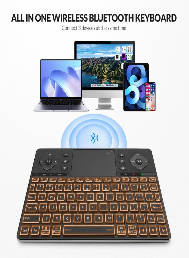 Rii i16+ Bluetooth Backlit Keyboard with Large Touchpad Mouse, Supports Up to 3 Connected Bluetooth Devices (US QWERTY Layout) - Image 2
