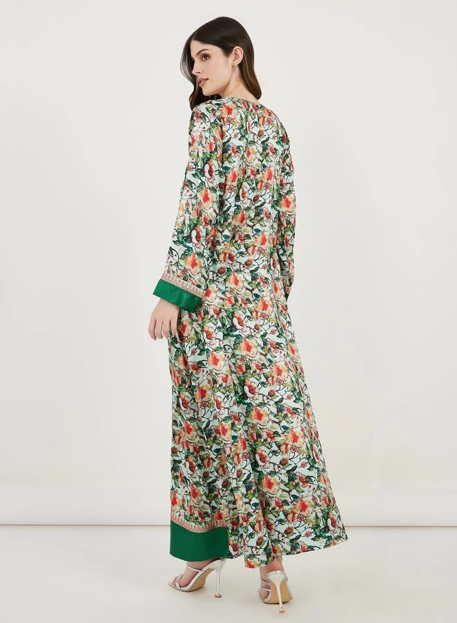 Maxim Creation Maxim Creation All Over Print Kaftan Dress with Threadwork