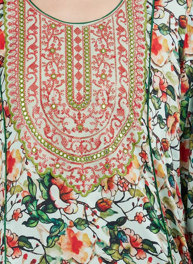Maxim Creation All Over Print Kaftan Dress with Threadwork by Styli