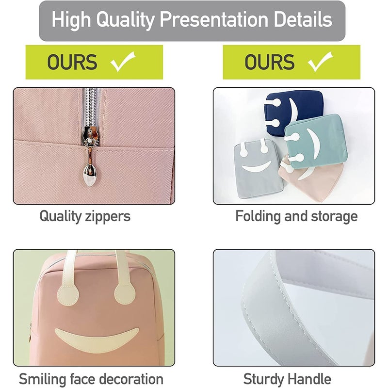 Keetly Insulated Canvas Smiley Lunch Bags with Aluminum Lining Lunch Bag for School Office Travel Tiffin Thermal Food Cooler Bags Picnic for Kids Men Women Leakproof Hot Cold Pink Large - Image 4