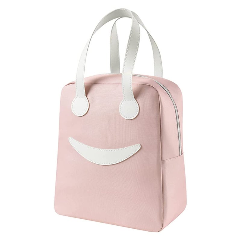 Keetly Insulated Canvas Smiley Lunch Bags with Aluminum Lining Lunch Bag for School Office Travel Tiffin Thermal Food Cooler Bags Picnic for Kids Men Women Leakproof Hot Cold Pink Large - Image 1