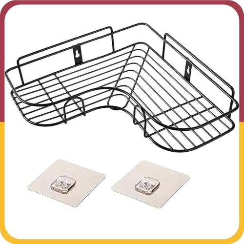 Amiraj Wall Mounted Self-Adhesive Bathroom Organizer | No Drill Kitchen Rack | L Shape Corner Shelf for Bathroom & Kitchen Accessories | GI Metal with Powder Coated Finish, Black (Pack of 1) - Image 3