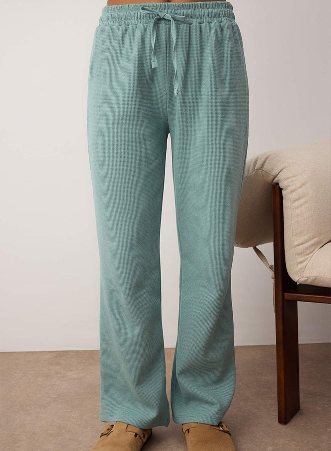 trendyol Green Waist Tie Detailed Waffle Knitted Pajama Set - Image 3