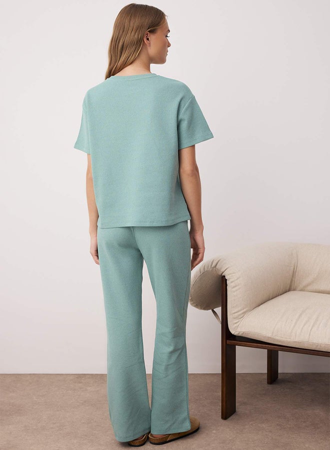 trendyol Green Waist Tie Detailed Waffle Knitted Pajama Set - Image 4