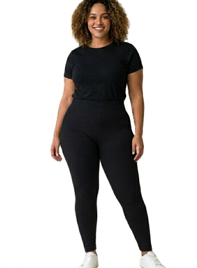 Women's Imported Ribbed High Waist Leggings – Soft Stretch Full Length Leggings for Daily Wear, Fitness & Casual Use – One Size Fits Up to 75 kg - Image 1
