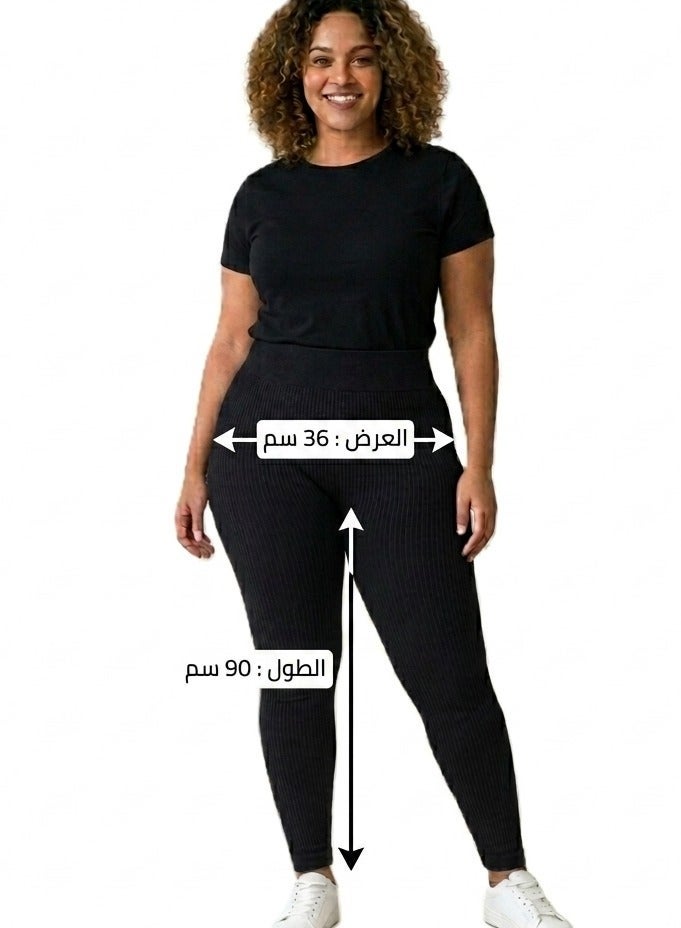 Women's Imported Ribbed High Waist Leggings – Soft Stretch Full Length Leggings for Daily Wear, Fitness & Casual Use – One Size Fits Up to 75 kg - Image 2