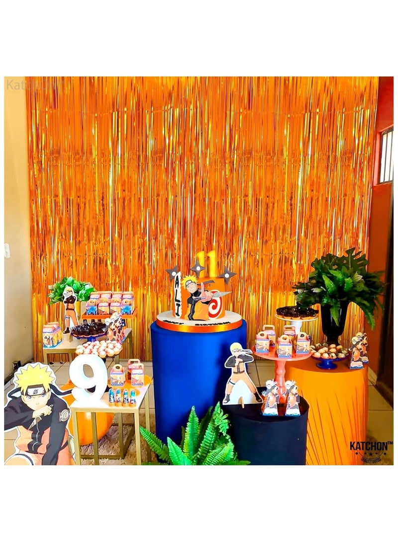 KATCHON Orange Foil Fringe Curtain Pack of 2 for Orange Party Decorations | Orange Birthday Decorations | Orange Fringe For Eid Decoration - Image 4