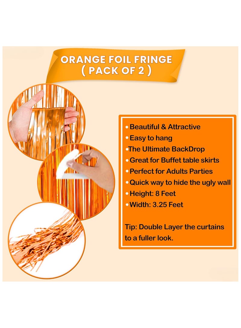 KATCHON Orange Foil Fringe Curtain Pack of 2 for Orange Party Decorations | Orange Birthday Decorations | Orange Fringe For Eid Decoration - Image 2