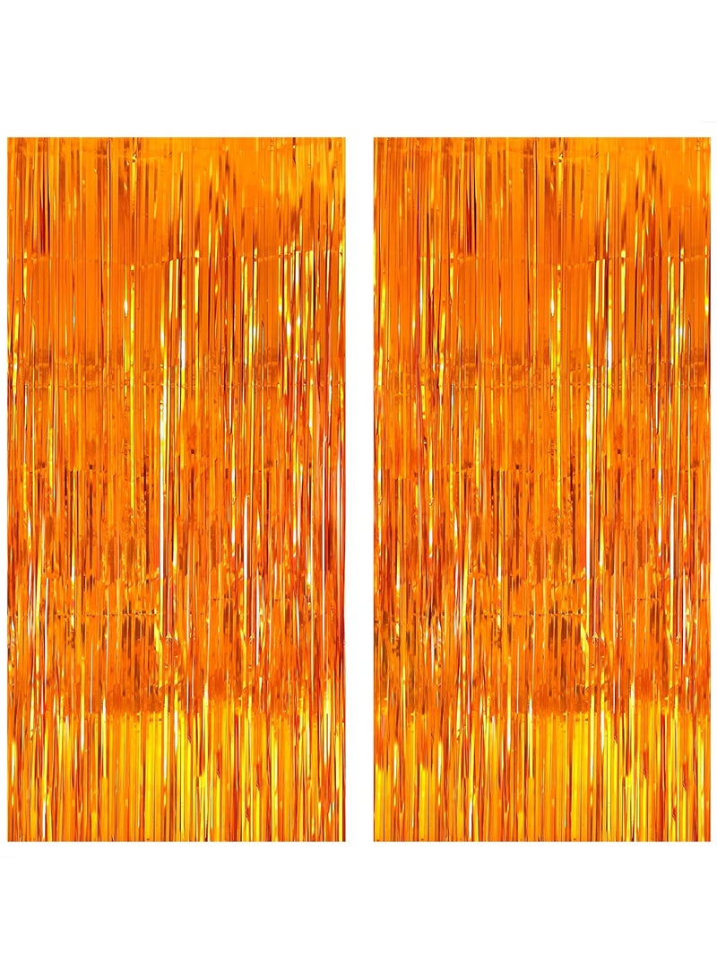 KATCHON Orange Foil Fringe Curtain Pack of 2 for Orange Party Decorations | Orange Birthday Decorations | Orange Fringe For Eid Decoration - Image 1