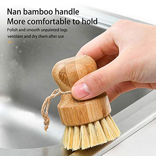 BIEAEIA Natural Sisal Dish Washing Brush Bamboo Round Scrub Brush Pots Pans Vegetables Household Cleaning Brush… (Sisal) - Image 4