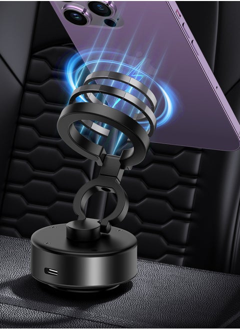 Magnetic Car Phone Mount – Vacuum Suction Foldable Dashboard Holder, Universal 4.7-7 Inch Smartphones, 360 Adjustable, Strong Magnetic Grip, Durable Aluminum Alloy