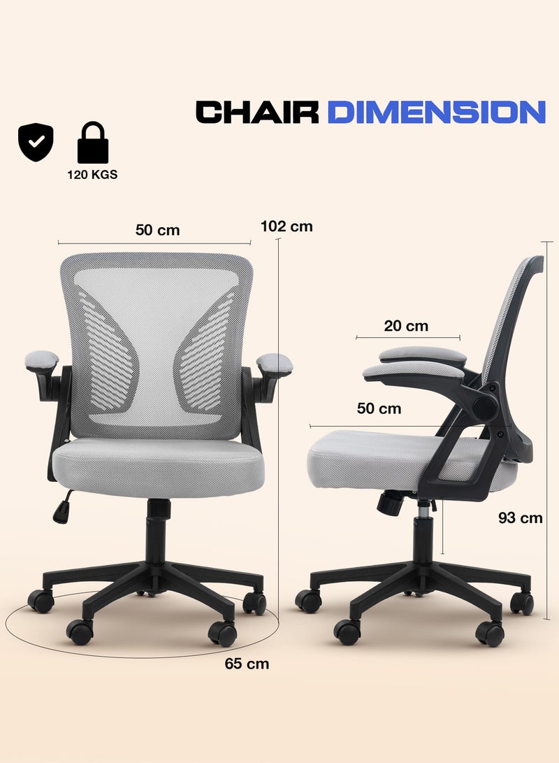 DROGO Premium Ergonomic Office Chair for Work from Home, High Back Computer Chair with Flip Up Armrest, Breathable Mesh, Rocking, Adjustable Seat, Winged Back | Mesh Chair for Office Black/Grey - Image 3