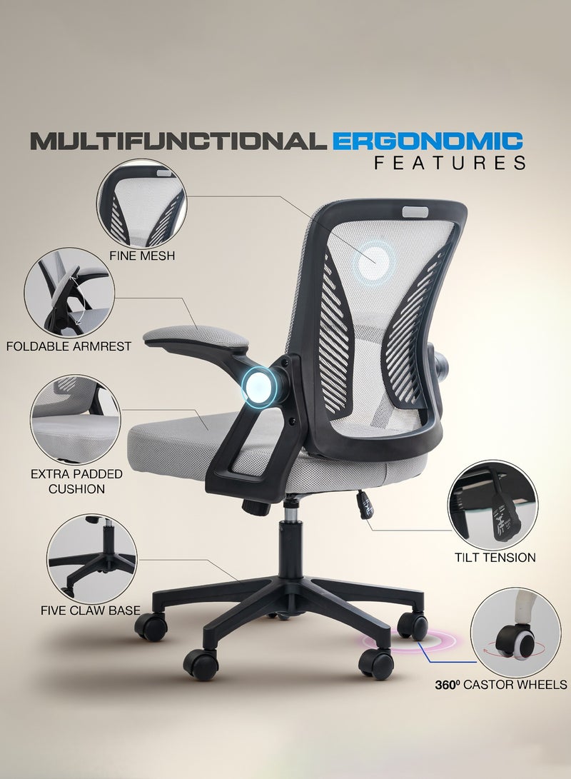 DROGO Premium Ergonomic Office Chair for Work from Home, High Back Computer Chair with Flip Up Armrest, Breathable Mesh, Rocking, Adjustable Seat, Winged Back | Mesh Chair for Office Black/Grey - Image 4
