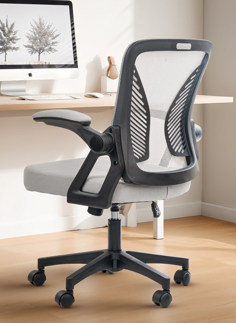 DROGO Premium Ergonomic Office Chair for Work from Home, High Back Computer Chair with Flip Up Armrest, Breathable Mesh, Rocking, Adjustable Seat, Winged Back | Mesh Chair for Office Black/Grey - Image 1