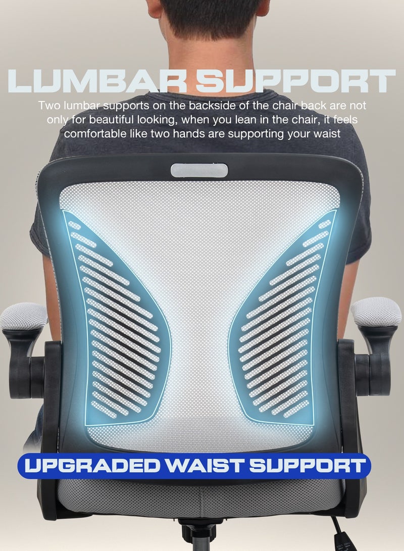 DROGO Premium Ergonomic Office Chair for Work from Home, High Back Computer Chair with Flip Up Armrest, Breathable Mesh, Rocking, Adjustable Seat, Winged Back | Mesh Chair for Office Black/Grey - Image 5