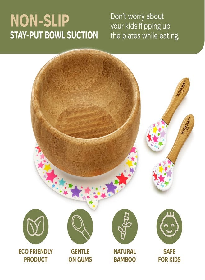 Nutrichef Baby and Toddler, 3 Compartment Plate, Bowl, and Spoon Feeding Set- Silicon Suction, Non-Toxic All Natural Bamboo Baby Food Plate with Silicon Bib - Image 5