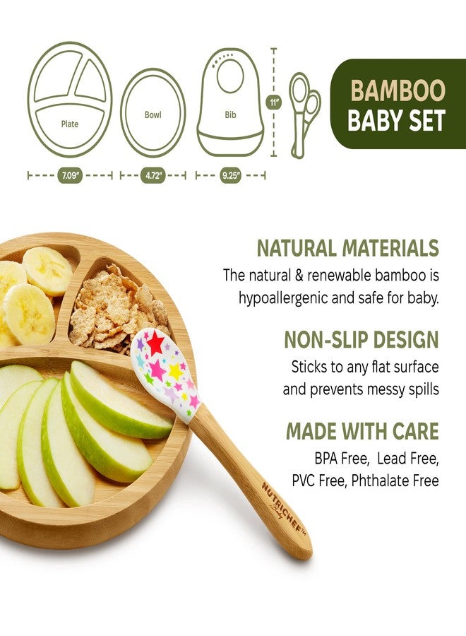 Nutrichef Baby and Toddler, 3 Compartment Plate, Bowl, and Spoon Feeding Set- Silicon Suction, Non-Toxic All Natural Bamboo Baby Food Plate with Silicon Bib - Image 3