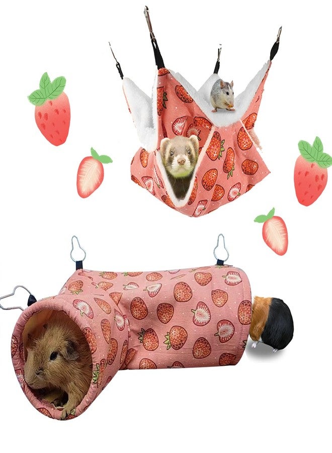 LYART Guinea Pig Rat Ferret Hammock & Warm Bed - Small Pet Hideout Tunnel Cave Hanging Bunkbed - Sugar Glider Squirrel (1.Hammock & Corner Tunnel) - Image 1