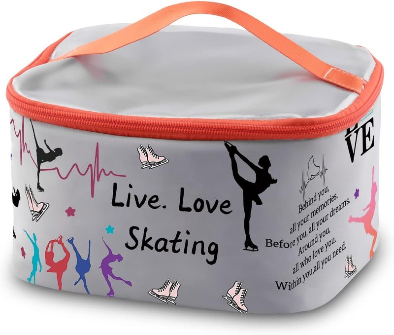 PXTIDY Ice Skating Gifts Skating Cosmetic Organizer Bag Live Love Figure Skating Gifts Makeup Case Skate Lover Gift for Women Skating Team Gift Ice Skater Survival Kit (grey LT)