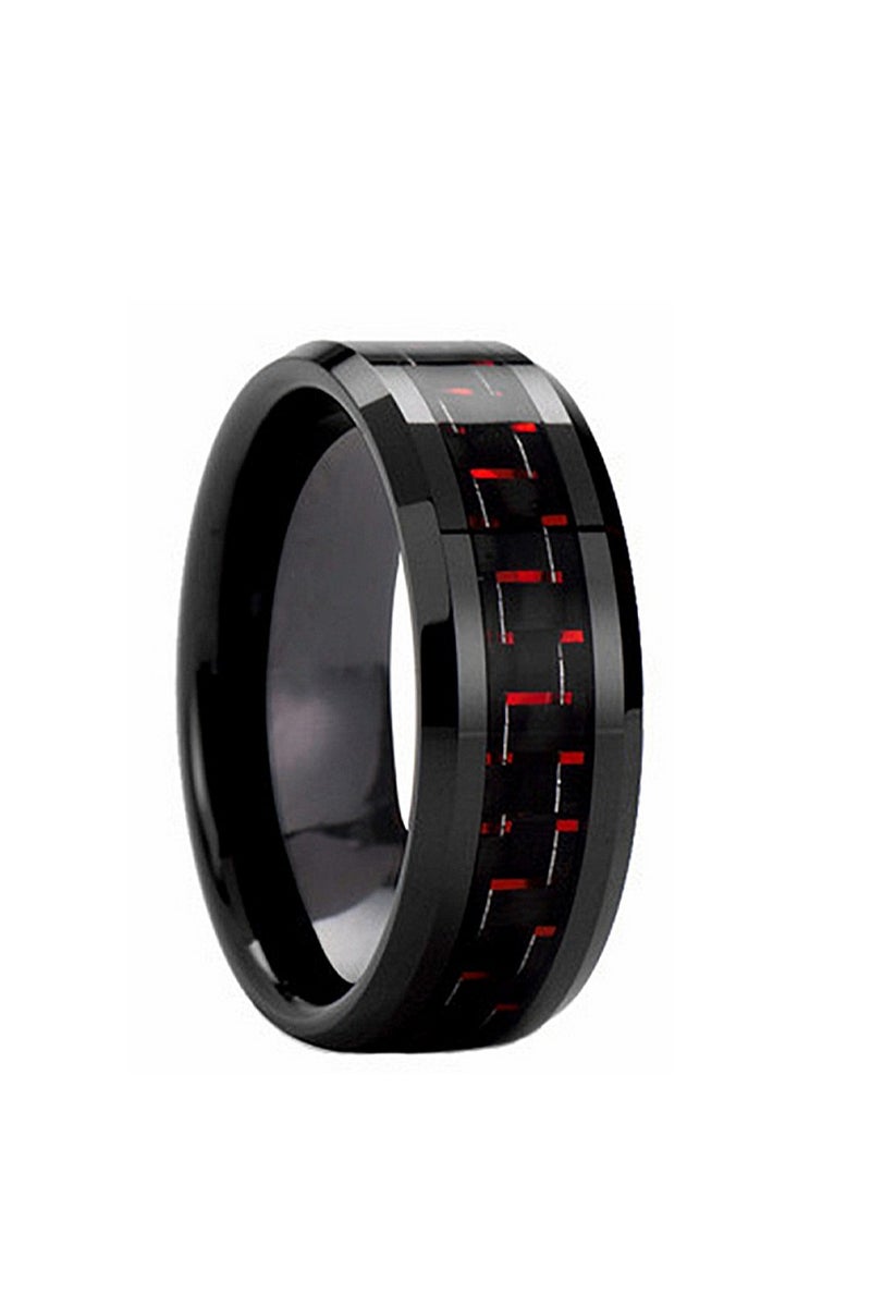 روماد خاتم عصري من الفولاذ المقاوم للصدأ وألياف الكربون، مقاس 8 مم بتصميم مشطوف أنيق - Image 2