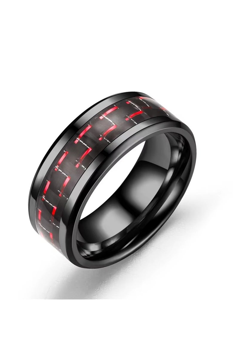 روماد خاتم عصري من الفولاذ المقاوم للصدأ وألياف الكربون، مقاس 8 مم بتصميم مشطوف أنيق - Image 1