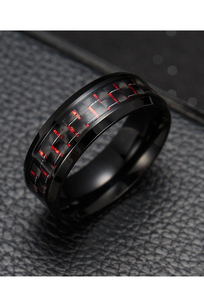 روماد خاتم عصري من الفولاذ المقاوم للصدأ وألياف الكربون، مقاس 8 مم بتصميم مشطوف أنيق - Image 4