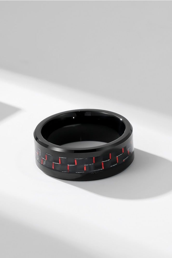 روماد خاتم عصري من الفولاذ المقاوم للصدأ وألياف الكربون، مقاس 8 مم بتصميم مشطوف أنيق - Image 5