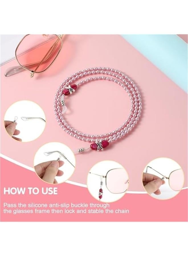 Pearl Eyeglass Chain Anti-slip and Anti-Falling Glasses Chain Eyeglasses String Holder for Women & Girls Sunglasses Mask Necklace Lanyard(Pink) - Image 4