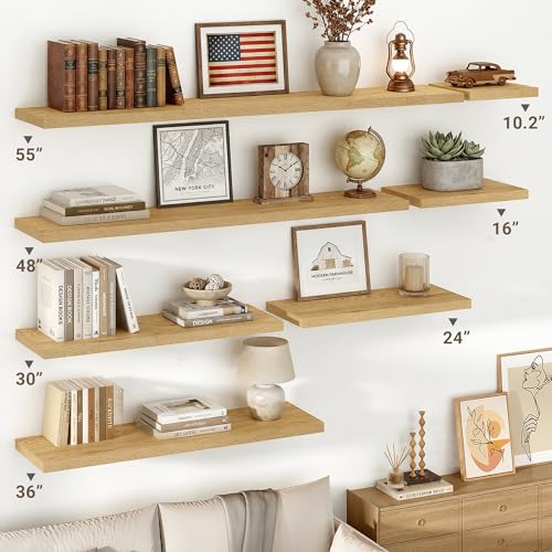 Vivelove 10" Deep Floating Shelves Over Toilet, 16" Wall Shelves for Bathroom Bedroom Kitchen Living Room Laundry Room, Modern Rustic Shelves for Home Decor, 16"x10.2"x1.5", Set of 2, Oak - Image 4