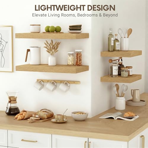 Vivelove 10" Deep Floating Shelves Over Toilet, 16" Wall Shelves for Bathroom Bedroom Kitchen Living Room Laundry Room, Modern Rustic Shelves for Home Decor, 16"x10.2"x1.5", Set of 2, Oak - Image 5
