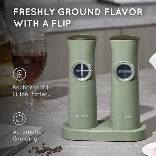 Flendy Gravity Electric Salt and Pepper Grinder Set Rechargeable, Automatic Salt and Pepper Grinder Set with USB C Charging Base, Gravity Salt and Pepper Shakers Set Electric - Image 2