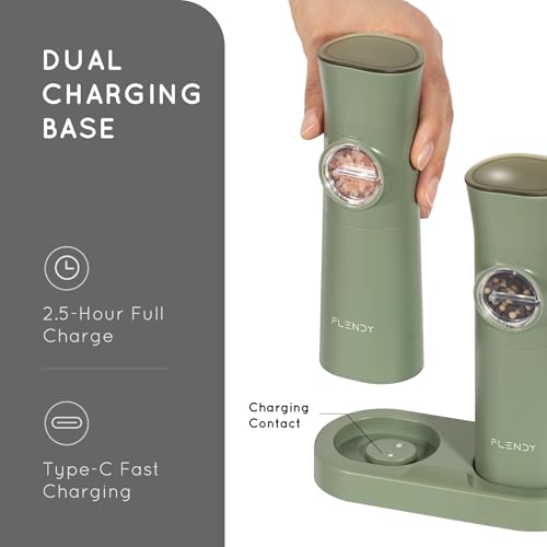 Flendy Gravity Electric Salt and Pepper Grinder Set Rechargeable, Automatic Salt and Pepper Grinder Set with USB C Charging Base, Gravity Salt and Pepper Shakers Set Electric - Image 4