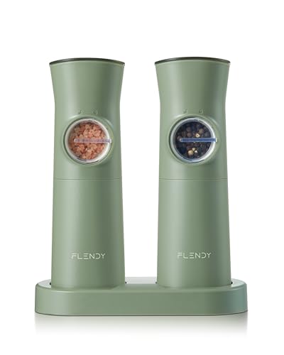 Flendy Gravity Electric Salt and Pepper Grinder Set Rechargeable, Automatic Salt and Pepper Grinder Set with USB C Charging Base, Gravity Salt and Pepper Shakers Set Electric - Image 1