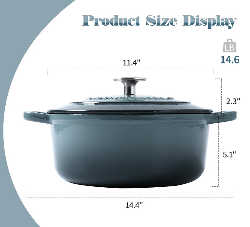 EDGING CASTING Enameled Cast Iron Round Dutch Oven with Lid Dual Handle Pot Bread Ovens, 7 Quart, Slateblue - Image 2