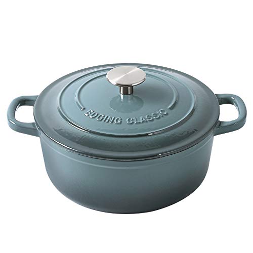 EDGING CASTING Enameled Cast Iron Round Dutch Oven with Lid Dual Handle Pot Bread Ovens, 7 Quart, Slateblue - Image 1